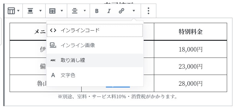 表の文字スタイル変更（イメージ）